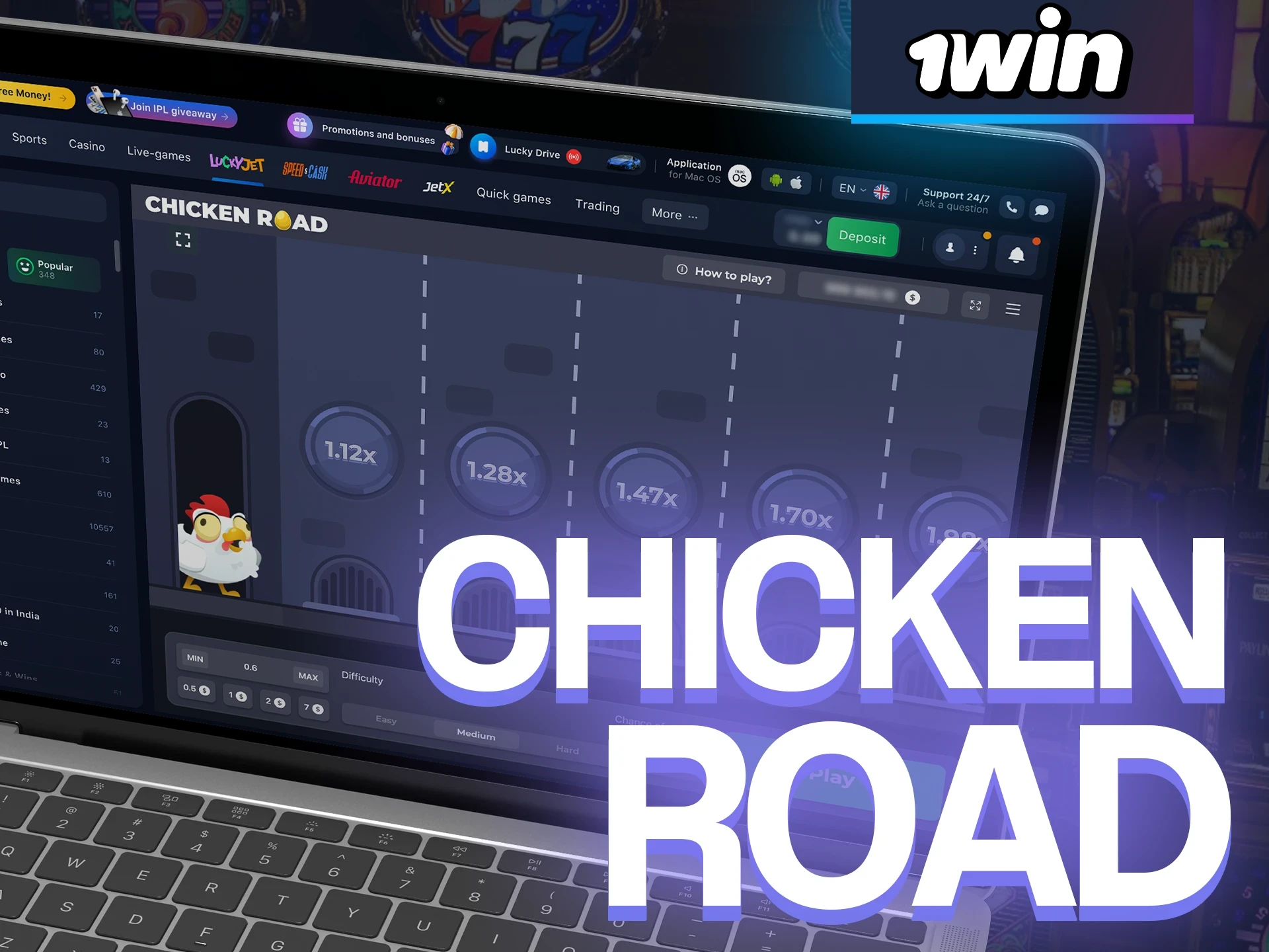 Immerse yourself in the exciting gameplay of Chicken Road and win with 1win casino.